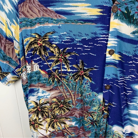 Vintage Go Barefoot Hawaiian Shirt Blue AOP Men’s Extra Large Made In USA - Picture 4 of 4